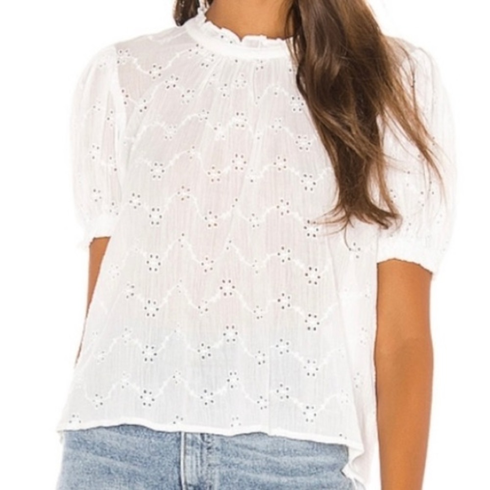 Free People White Eyelet Puff Sleeve Blouse